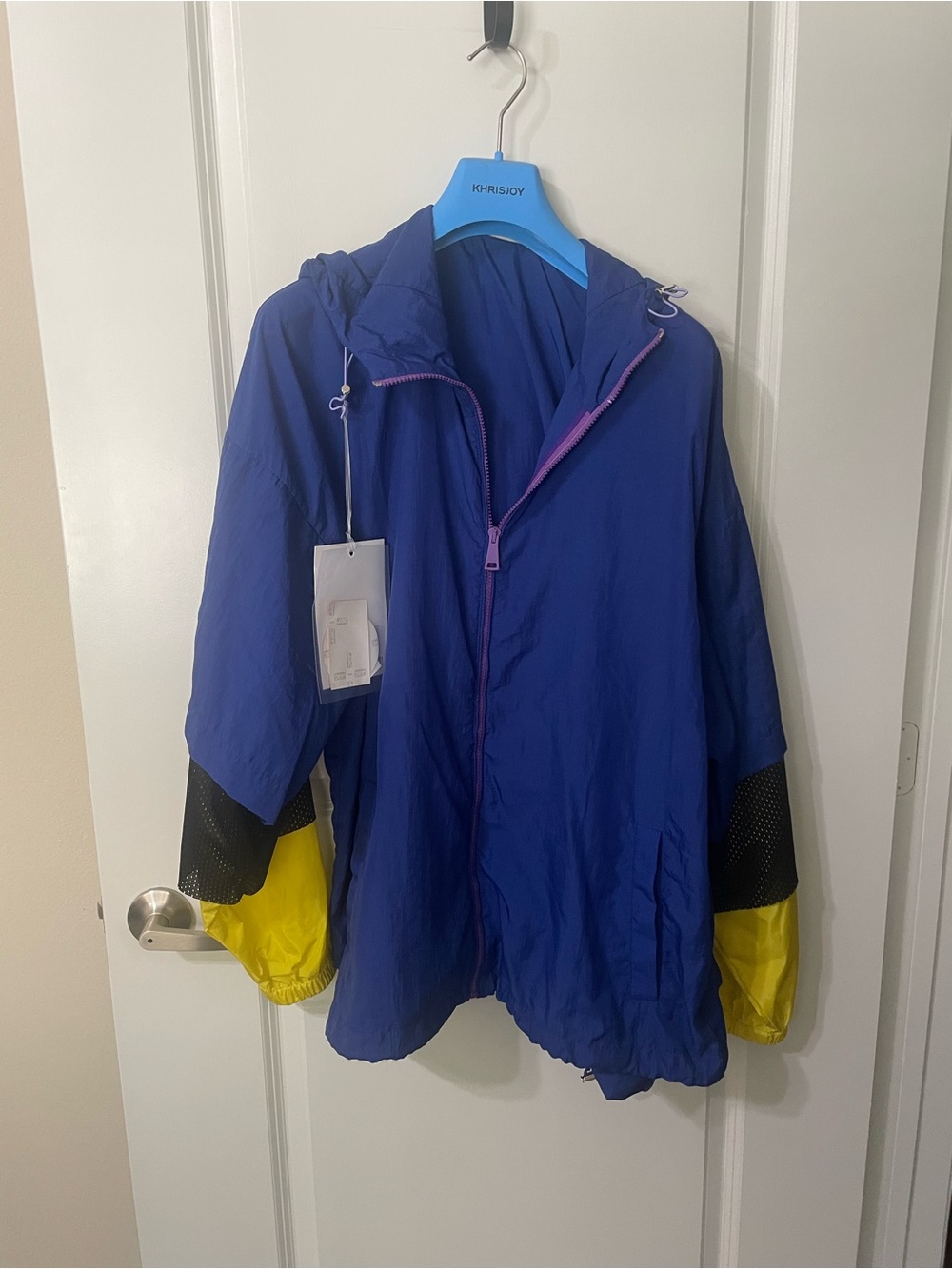 KHRISJOY Packable Rain Jacket Colorblock Oversized NWT